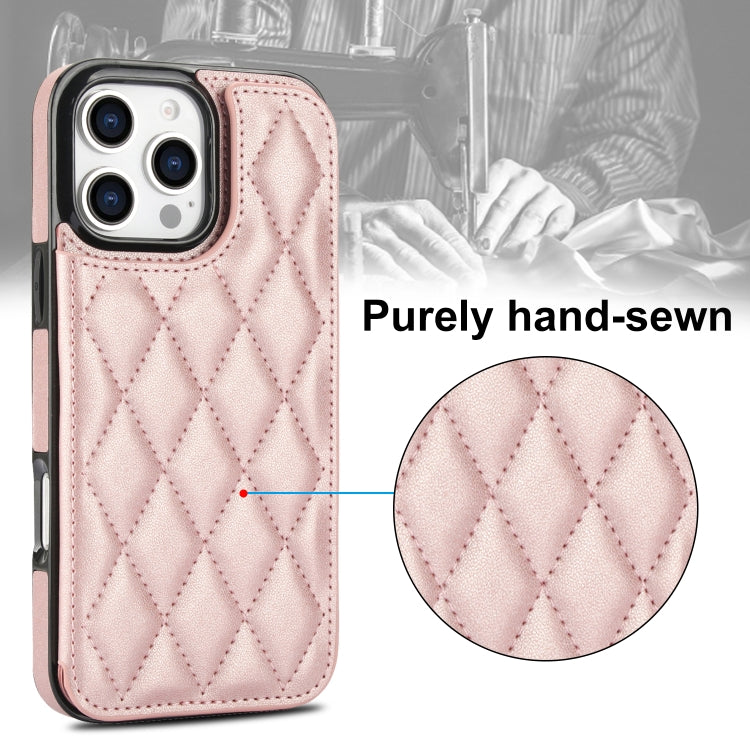 For iPhone 16 Pro Max Double Buckle Rhombic PU Leather Phone Case(Rose Gold) by buy2fix