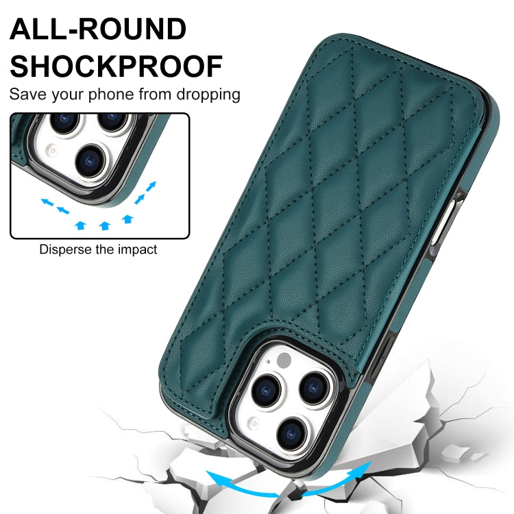 For iPhone 16 Pro Max Double Buckle Rhombic PU Leather Phone Case(Green) by buy2fix