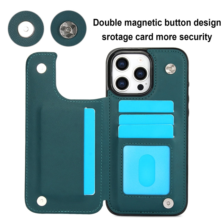 For iPhone 16 Pro Max Double Buckle Rhombic PU Leather Phone Case(Green) by buy2fix