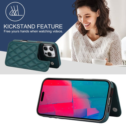 For iPhone 16 Pro Max Double Buckle Rhombic PU Leather Phone Case(Green) by buy2fix