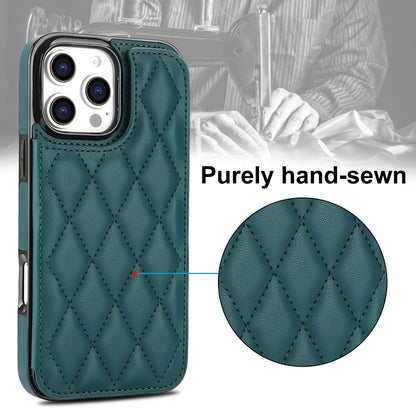 For iPhone 16 Pro Max Double Buckle Rhombic PU Leather Phone Case(Green) by buy2fix