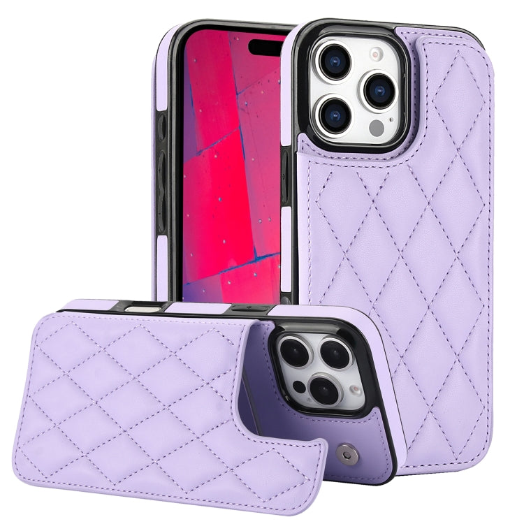 For iPhone 16 Pro Max Double Buckle Rhombic PU Leather Phone Case(Purple) by buy2fix
