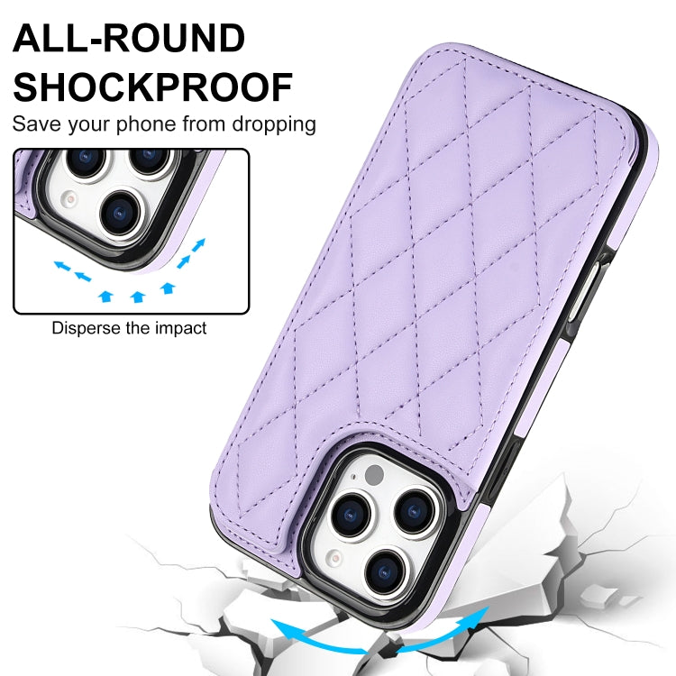 For iPhone 16 Pro Max Double Buckle Rhombic PU Leather Phone Case(Purple) by buy2fix