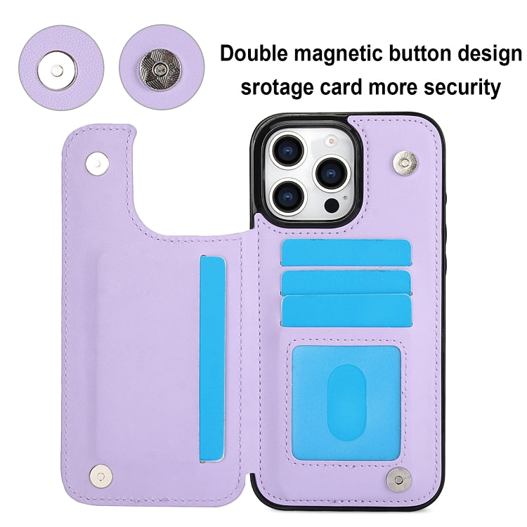 For iPhone 16 Pro Max Double Buckle Rhombic PU Leather Phone Case(Purple) by buy2fix