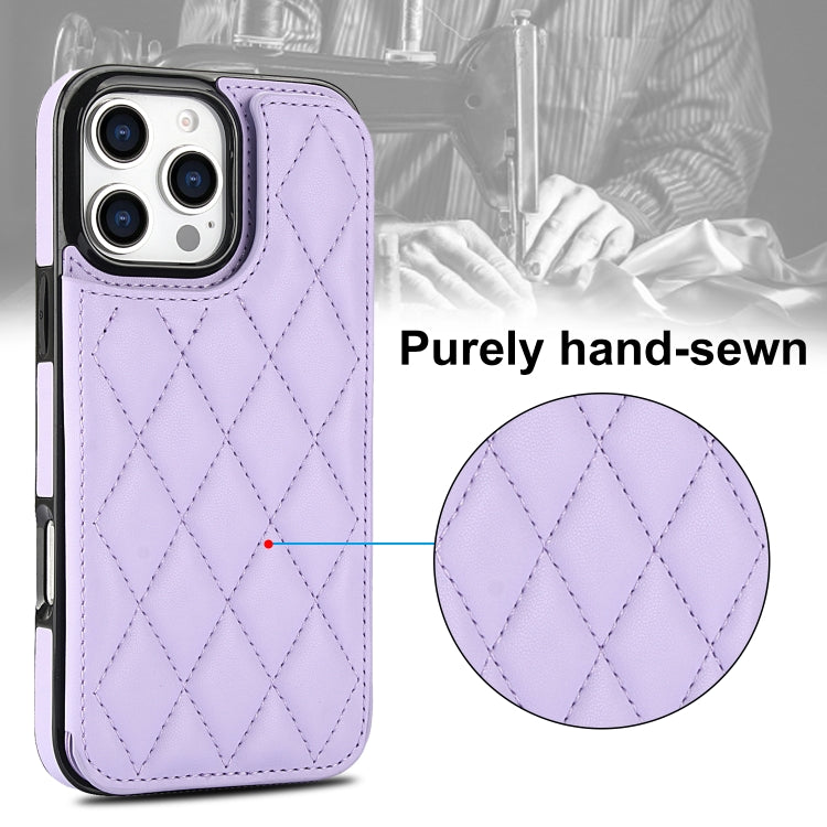 For iPhone 16 Pro Max Double Buckle Rhombic PU Leather Phone Case(Purple) by buy2fix