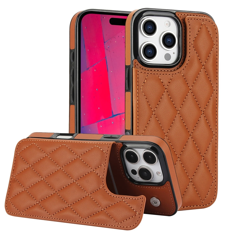 For iPhone 16 Pro Max Double Buckle Rhombic PU Leather Phone Case(Brown) by buy2fix