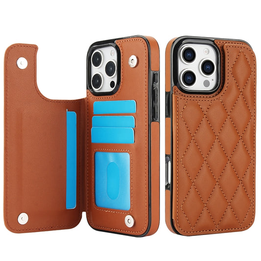 For iPhone 16 Pro Max Double Buckle Rhombic PU Leather Phone Case(Brown) by buy2fix