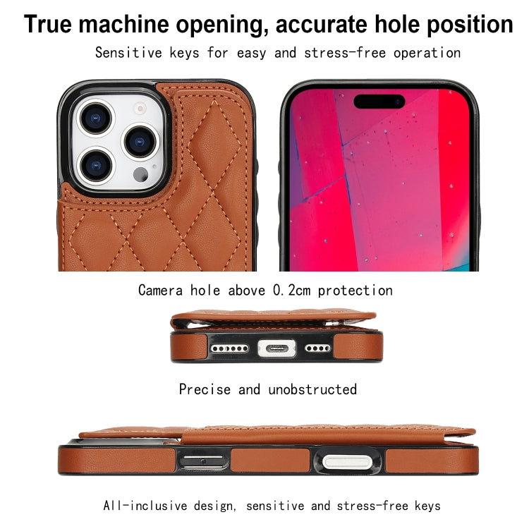 For iPhone 16 Pro Max Double Buckle Rhombic PU Leather Phone Case(Brown) by buy2fix
