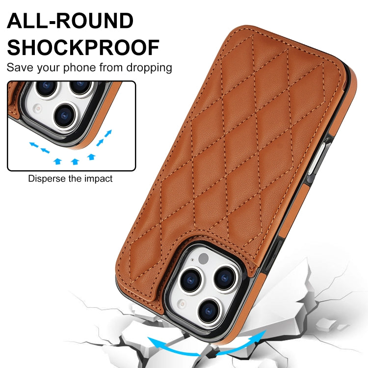 For iPhone 16 Pro Max Double Buckle Rhombic PU Leather Phone Case(Brown) by buy2fix