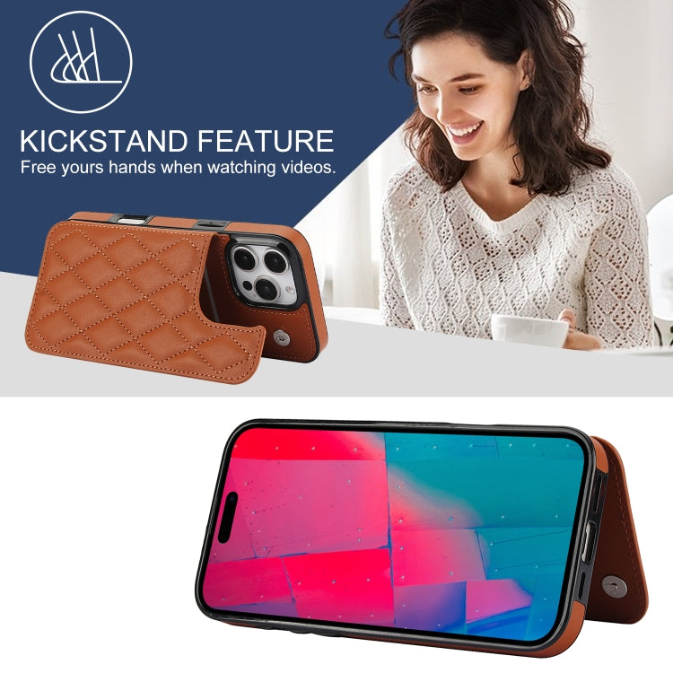 For iPhone 16 Pro Max Double Buckle Rhombic PU Leather Phone Case(Brown) by buy2fix