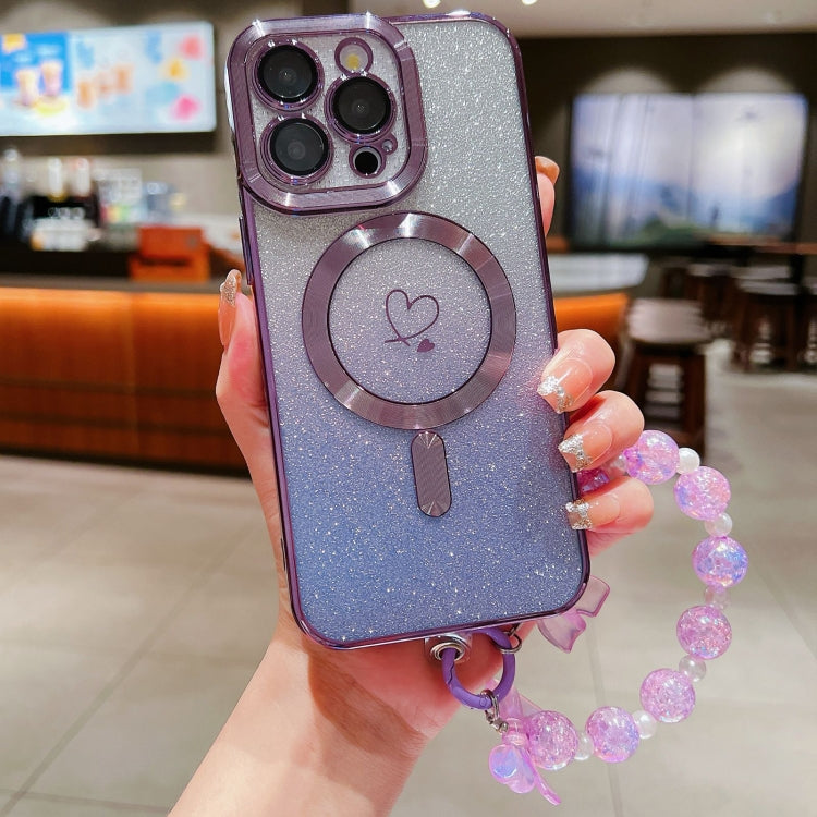 For iPhone 13 Pro Max Loves Gradient Glitter Bracelets Carbon Fiber Magsafe TPU Phone Case(Purple) by buy2fix
