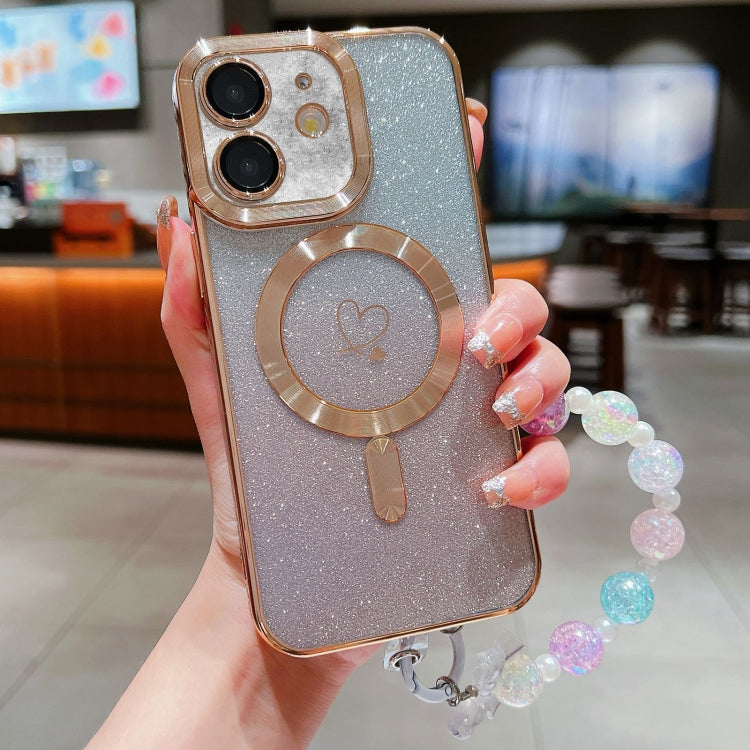 For iPhone 12 Loves Gradient Glitter Bracelets Carbon Fiber Magsafe TPU Phone Case(Gold) by buy2fix