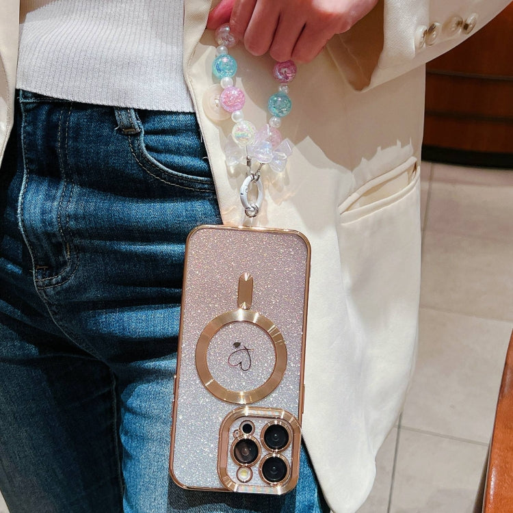 For iPhone 12 Loves Gradient Glitter Bracelets Carbon Fiber Magsafe TPU Phone Case(Gold) by buy2fix