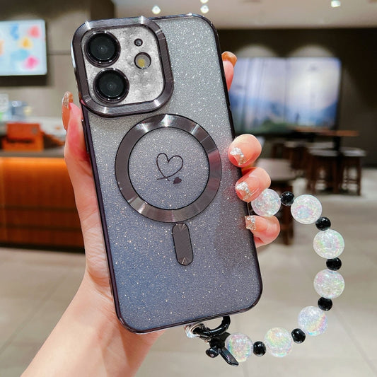 For iPhone 11 Loves Gradient Glitter Bracelets Carbon Fiber Magsafe TPU Phone Case(Black) by buy2fix