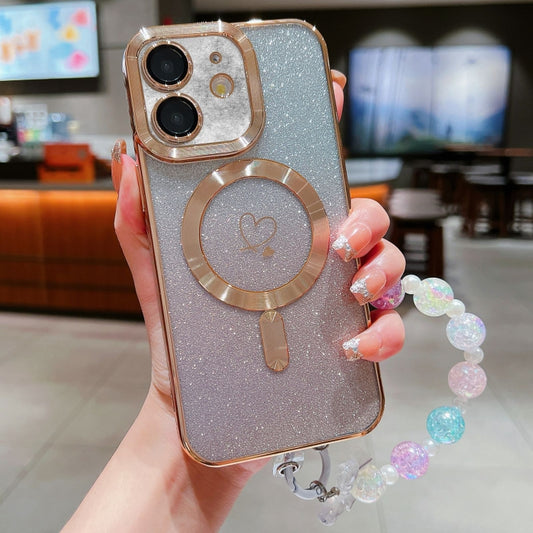 For iPhone 11 Loves Gradient Glitter Bracelets Carbon Fiber Magsafe TPU Phone Case(Gold) by buy2fix