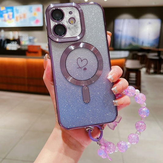 For iPhone 11 Loves Gradient Glitter Bracelets Carbon Fiber Magsafe TPU Phone Case(Purple) by buy2fix