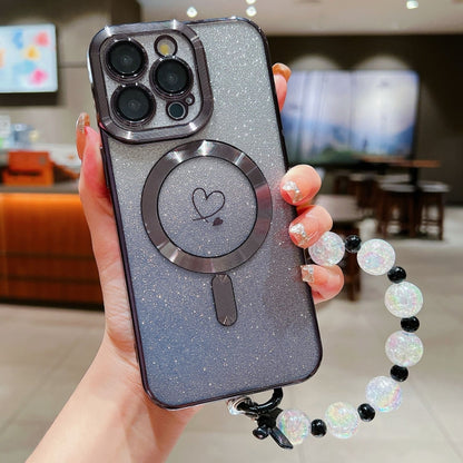 For iPhone 11 Pro Loves Gradient Glitter Bracelets Carbon Fiber Magsafe TPU Phone Case(Black) by buy2fix