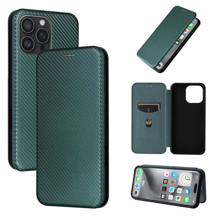 For iPhone 16 Pro Max Carbon Fiber Texture Flip Leather Phone Case(Green) by buy2fix