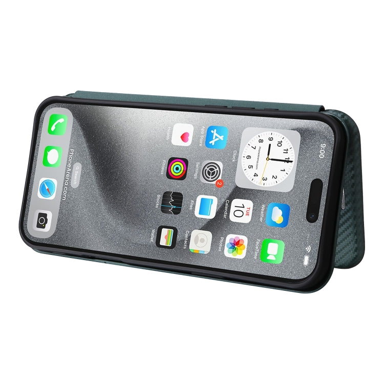 For iPhone 16 Pro Max Carbon Fiber Texture Flip Leather Phone Case(Green) by buy2fix