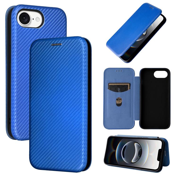 For iPhone SE 2024 Carbon Fiber Texture Flip Leather Phone Case(Blue) - More iPhone Cases by buy2fix | Online Shopping UK | buy2fix