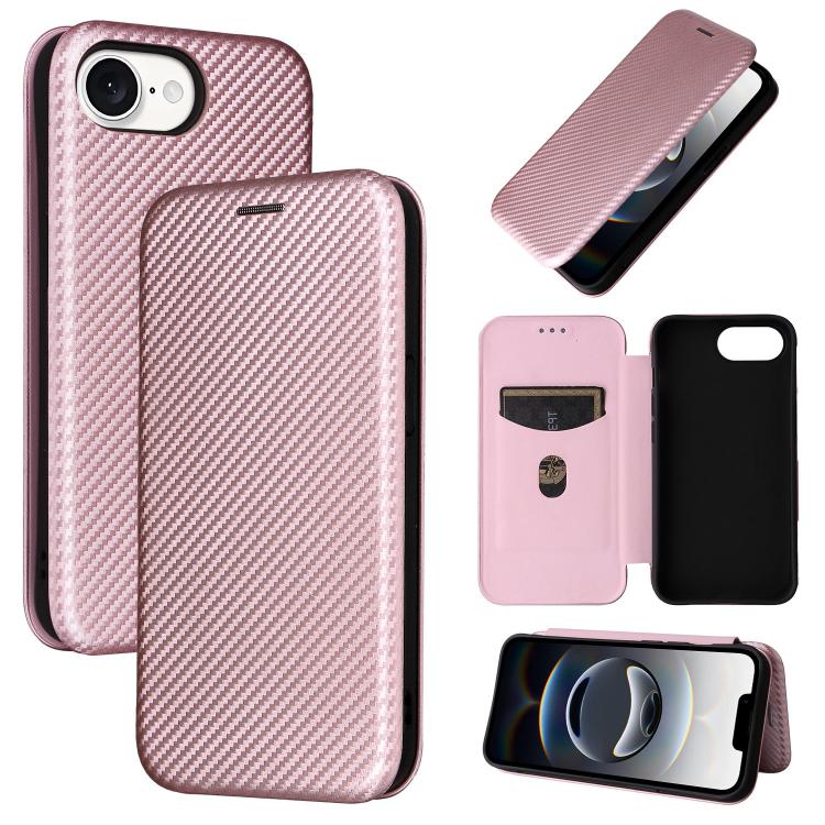For iPhone SE 2024 Carbon Fiber Texture Flip Leather Phone Case(Pink) - More iPhone Cases by buy2fix | Online Shopping UK | buy2fix