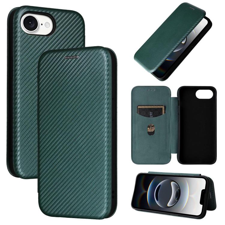 For iPhone SE 2024 Carbon Fiber Texture Flip Leather Phone Case(Green) - More iPhone Cases by buy2fix | Online Shopping UK | buy2fix