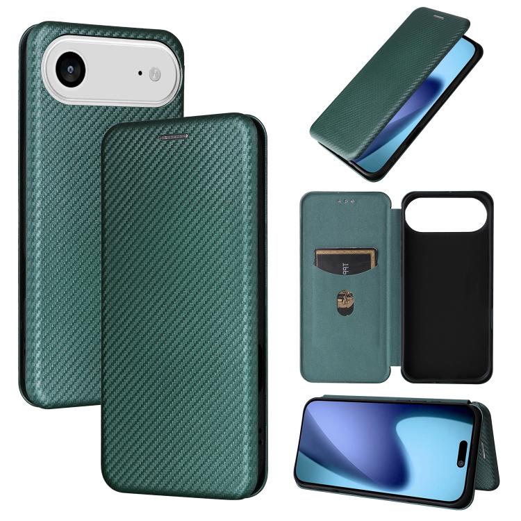 For iPhone Air Carbon Fiber Texture Flip Leather Phone Case(Green) - iPhone Air Cases by buy2fix | Online Shopping UK | buy2fix