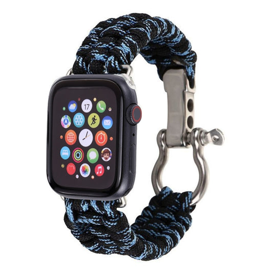 For Apple Watch Ultra 49mm&Watch Ultra 2 49mm / Series 9&8&7 45mm / SE 3&SE 2&6&SE&5&4 44mm / 3&2&1 42mm Umbrella Cord Nylon Braided Watch Band(Blue Black) by buy2fix
