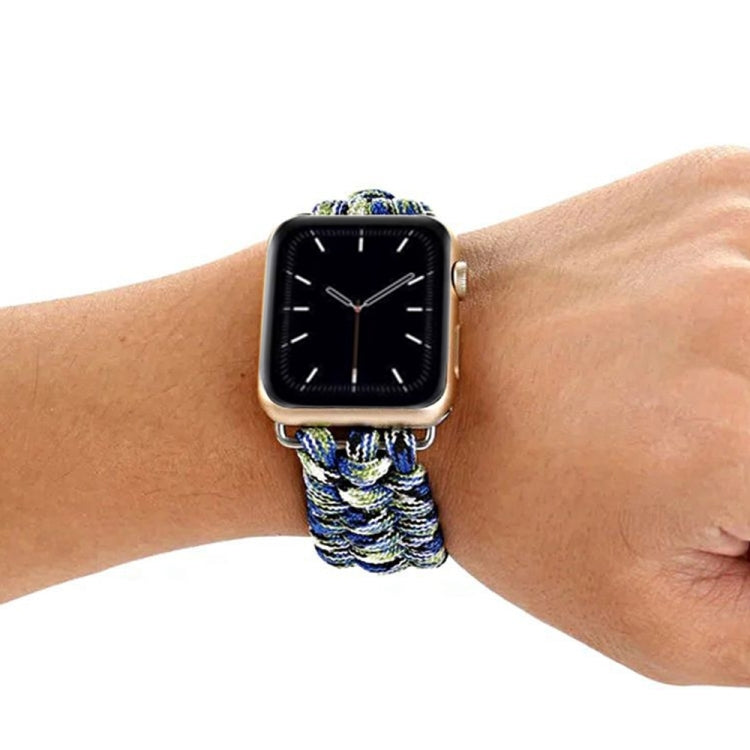 For Apple Watch Ultra 49mm&Watch Ultra 2 49mm / Series 9&8&7 45mm / SE 3&SE 2&6&SE&5&4 44mm / 3&2&1 42mm Umbrella Cord Nylon Braided Watch Band(Blue Black) by buy2fix