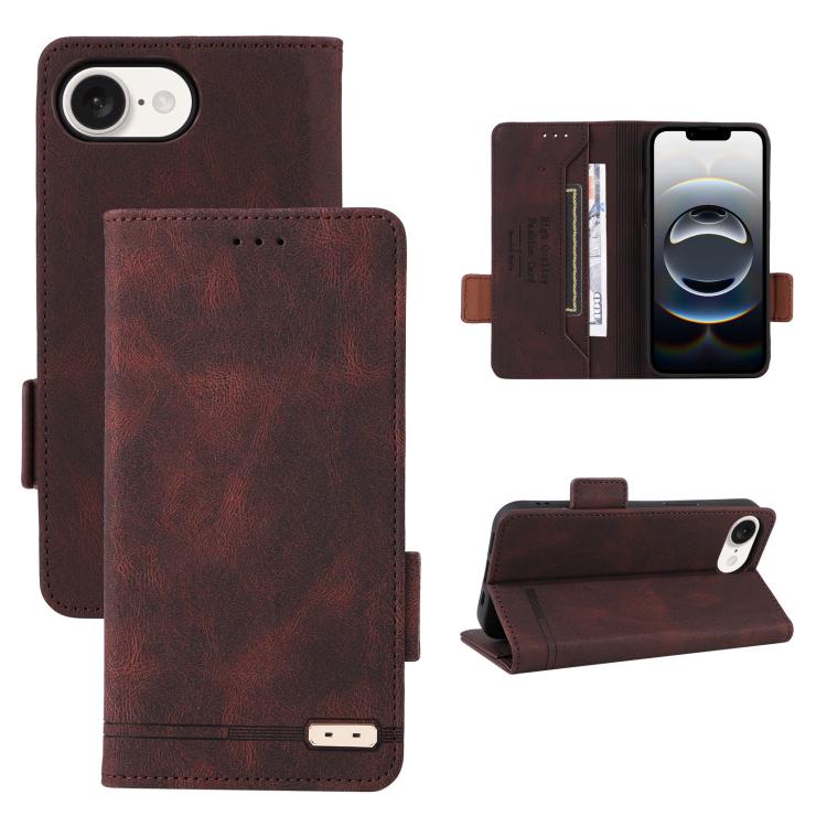 For iPhone SE 2024 Magnetic Clasp Leather Phone Case(Brown) - iPhone 16e Cases by buy2fix | Online Shopping UK | buy2fix