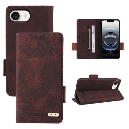 For iPhone SE 2024 Magnetic Clasp Leather Phone Case(Brown) - iPhone 16e Cases by buy2fix | Online Shopping UK | buy2fix