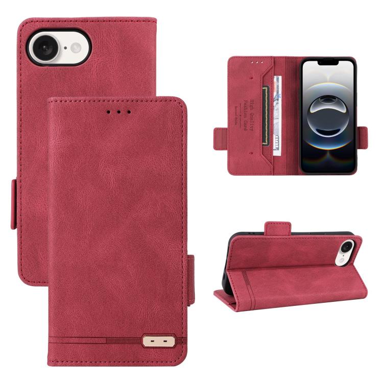 For iPhone 16e Magnetic Clasp Leather Phone Case(Red) - iPhone 16e Cases by buy2fix | Online Shopping UK | buy2fix