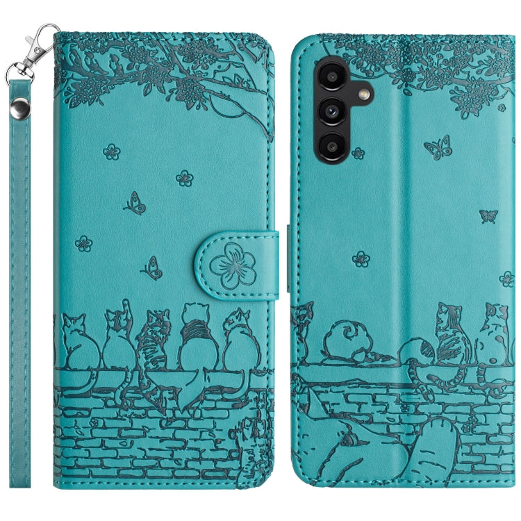 For Samsung Galaxy S25 5G Cat Embossing Pattern Leather Phone Case with Lanyard(Blue) by buy2fix