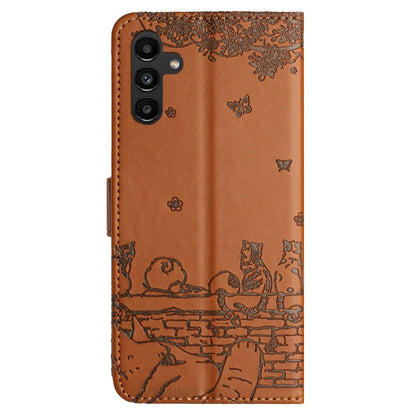 For Samsung Galaxy S25 5G Cat Embossing Pattern Leather Phone Case with Lanyard(Brown) by buy2fix