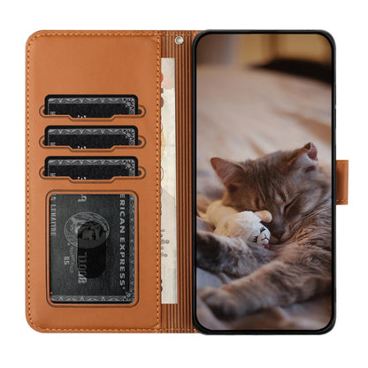 For Samsung Galaxy S25 5G Cat Embossing Pattern Leather Phone Case with Lanyard(Brown) by buy2fix