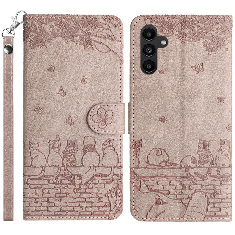 For Samsung Galaxy S25 5G Cat Embossing Pattern Leather Phone Case with Lanyard(Grey) by buy2fix