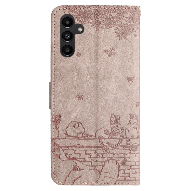 For Samsung Galaxy S25 5G Cat Embossing Pattern Leather Phone Case with Lanyard(Grey) by buy2fix