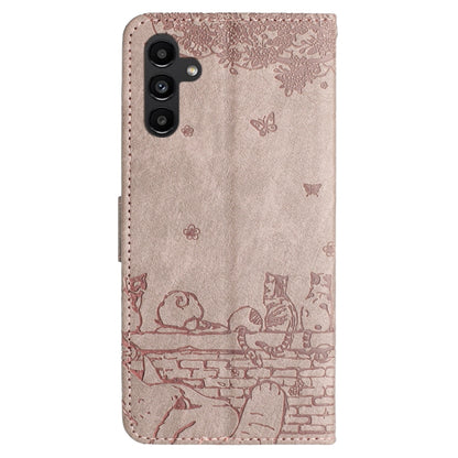 For Samsung Galaxy S25 5G Cat Embossing Pattern Leather Phone Case with Lanyard(Grey) by buy2fix
