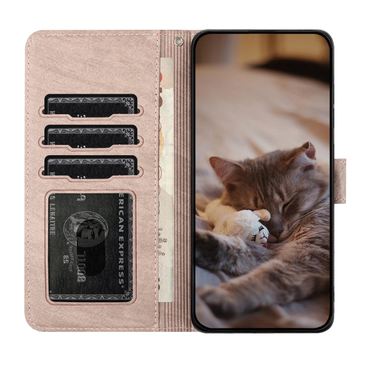 For Samsung Galaxy S25 5G Cat Embossing Pattern Leather Phone Case with Lanyard(Grey) by buy2fix