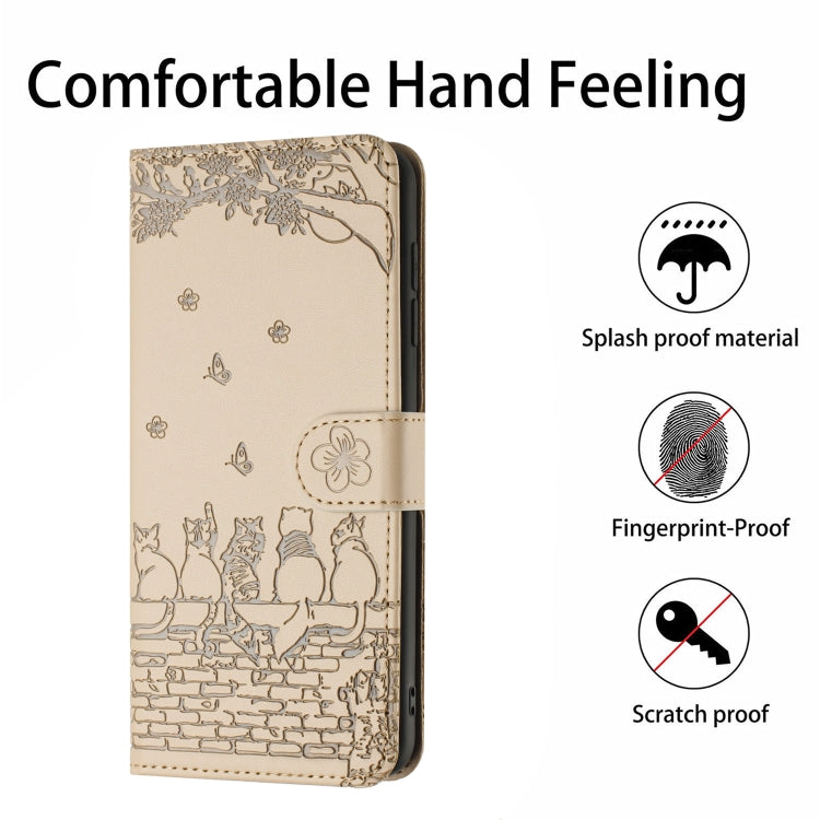 For Samsung Galaxy S25 5G Cat Embossing Pattern Leather Phone Case with Lanyard(Beige) by buy2fix