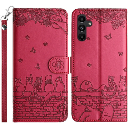 For Samsung Galaxy S25+ 5G Cat Embossing Pattern Leather Phone Case with Lanyard(Red) by buy2fix