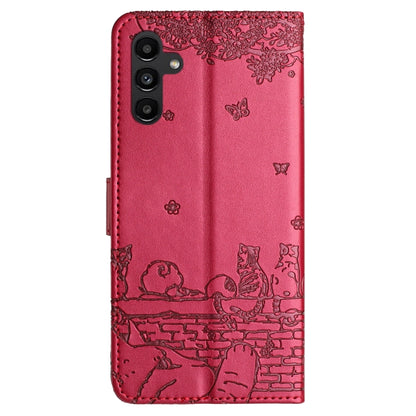 For Samsung Galaxy S25+ 5G Cat Embossing Pattern Leather Phone Case with Lanyard(Red) by buy2fix
