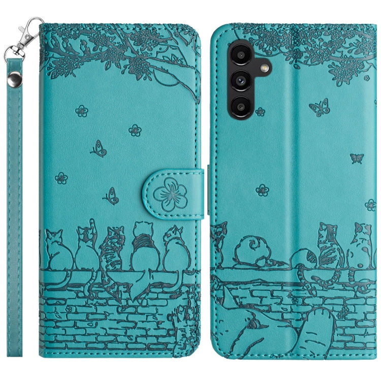 For Samsung Galaxy S25+ 5G Cat Embossing Pattern Leather Phone Case with Lanyard(Blue) by buy2fix