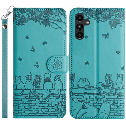 For Samsung Galaxy S25+ 5G Cat Embossing Pattern Leather Phone Case with Lanyard(Blue) by buy2fix