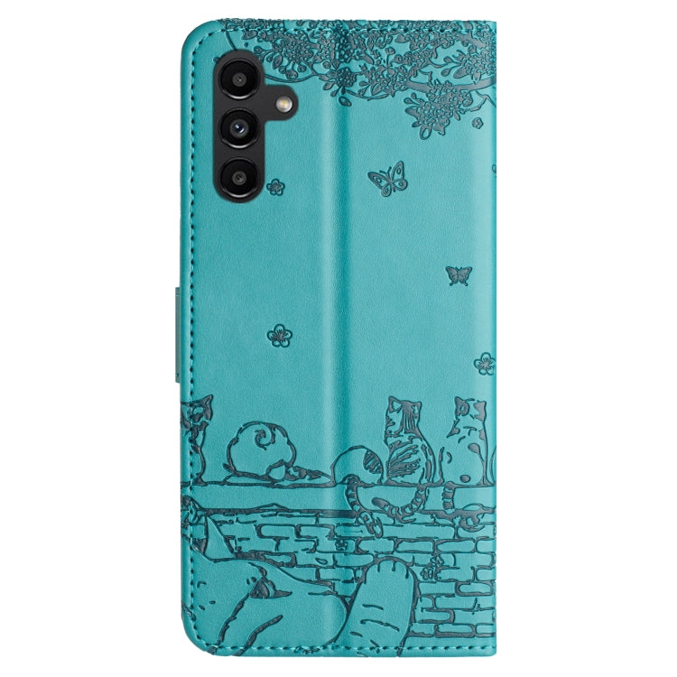 For Samsung Galaxy S25+ 5G Cat Embossing Pattern Leather Phone Case with Lanyard(Blue) by buy2fix