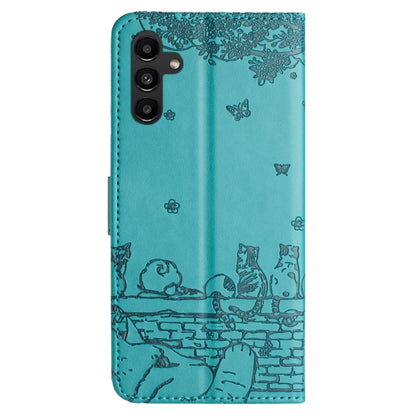For Samsung Galaxy S25+ 5G Cat Embossing Pattern Leather Phone Case with Lanyard(Blue) by buy2fix