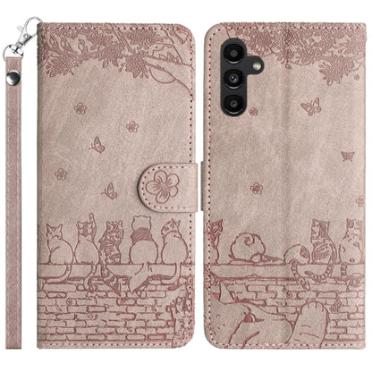 For Samsung Galaxy S25+ 5G Cat Embossing Pattern Leather Phone Case with Lanyard(Grey) by buy2fix