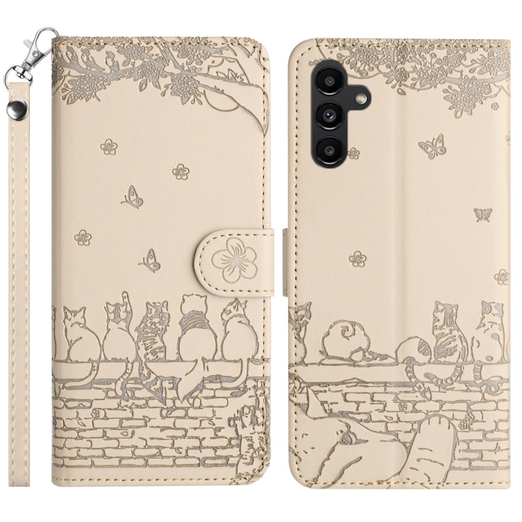 For Samsung Galaxy S25+ 5G Cat Embossing Pattern Leather Phone Case with Lanyard(Beige) by buy2fix