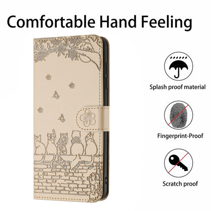 For Samsung Galaxy S25+ 5G Cat Embossing Pattern Leather Phone Case with Lanyard(Beige) by buy2fix