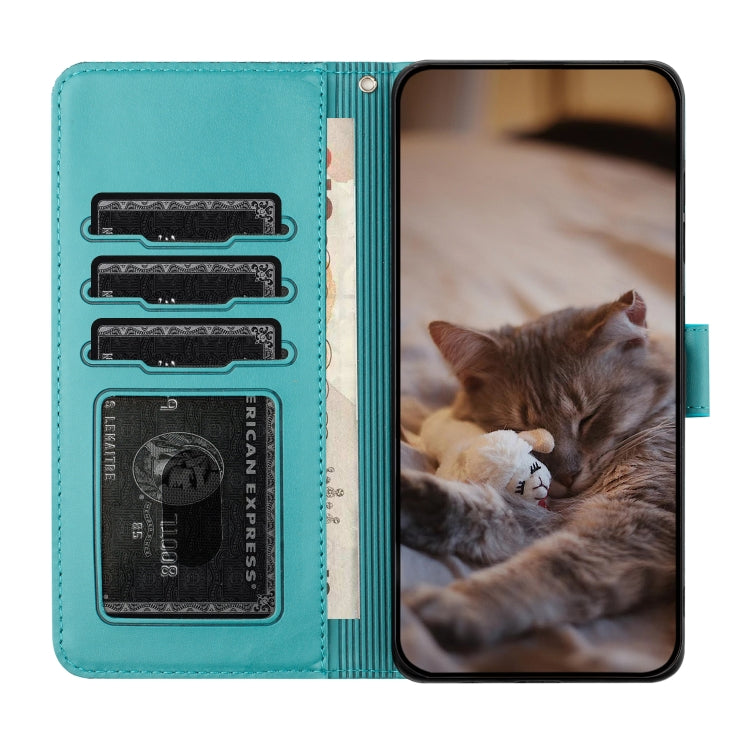 For Samsung Galaxy S25 Ultra 5G Cat Embossing Pattern Leather Phone Case with Lanyard(Blue) by buy2fix